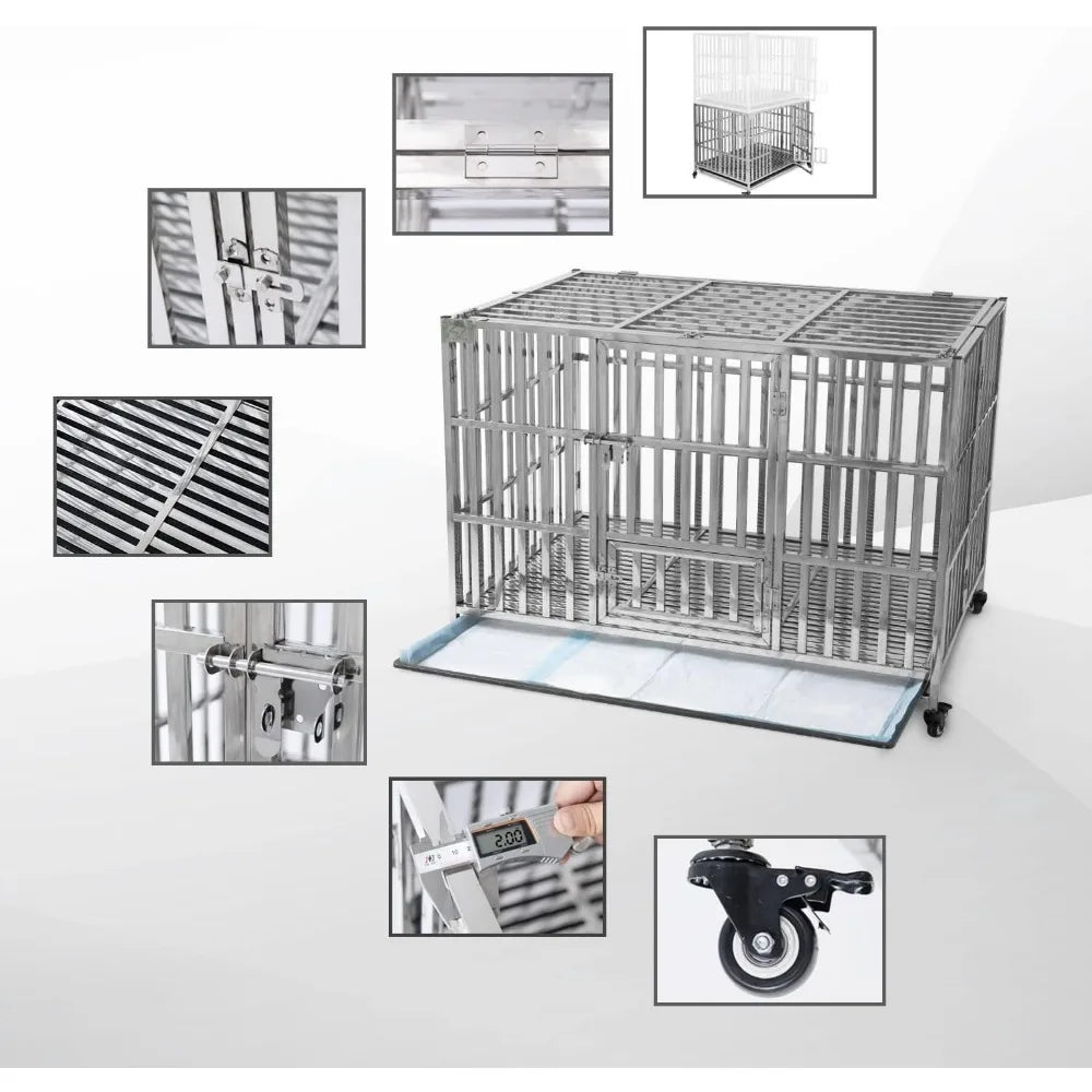 Foldable Dog Kennel Stainless 48" Stackable Heavy Duty