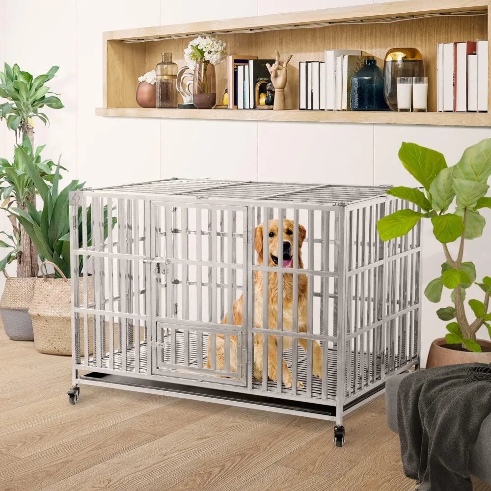 Foldable Dog Kennel Stainless 48" Stackable Heavy Duty