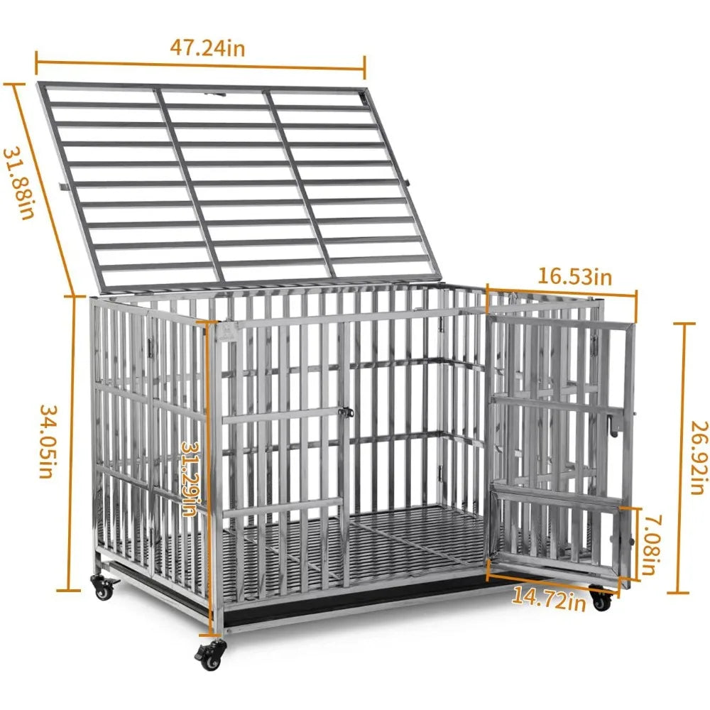 Foldable Dog Kennel Stainless 48" Stackable Heavy Duty