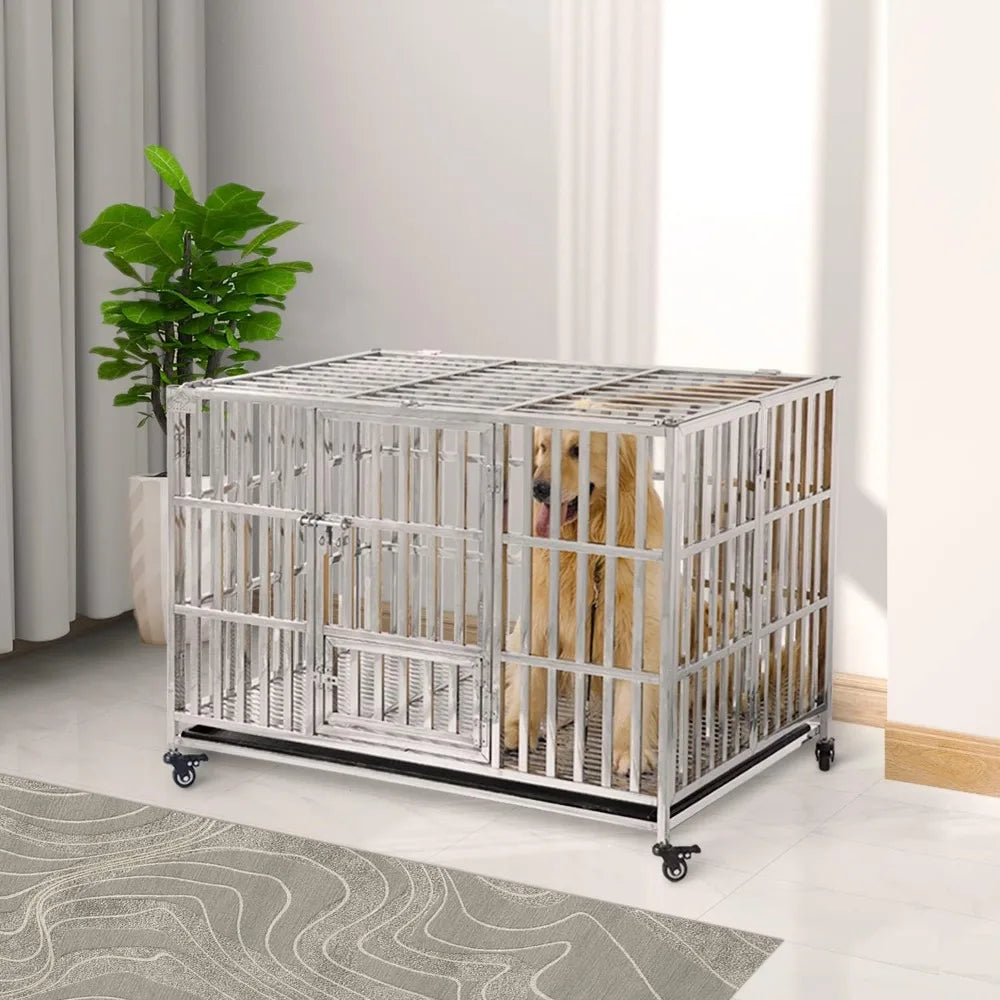 Foldable Dog Kennel Stainless 48" Stackable Heavy Duty