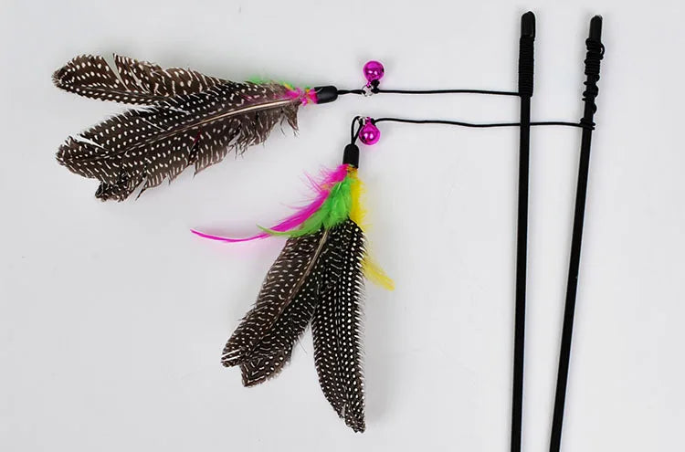 Cat Toy Teaser On Rod With String Feather Bell