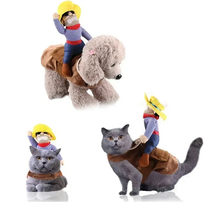 Dog Cat Cowboy In Saddle Costume