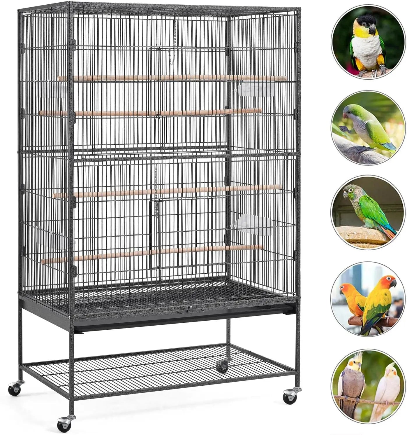 60.5inch Extra Large Bird Cage Metal Parrot Cage Flight Cage for Cockatiels African Grey Quaker Green Cheek Sun Conure Medium
60.5 Inch Extra Large Bird Cage Metal