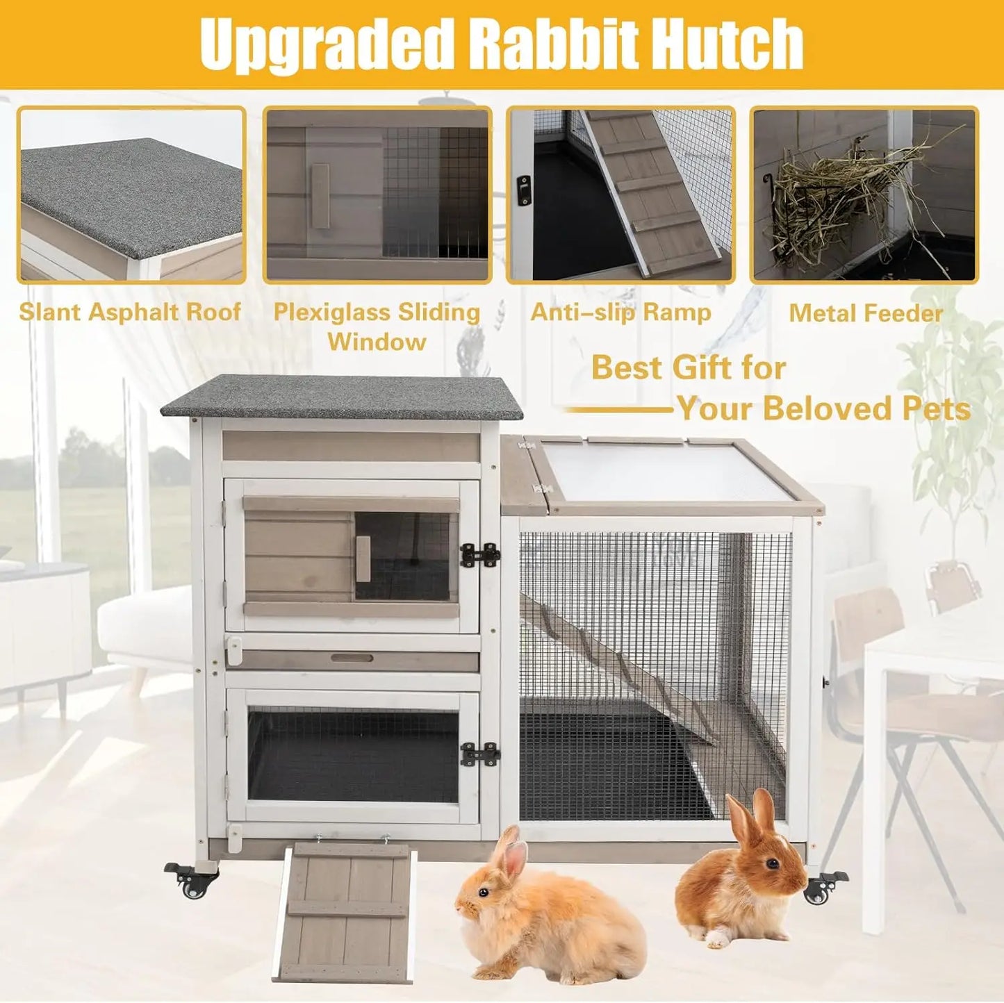 In/Outdoor Rabbit Hutch 2 Colors 2 Styles 2 Floors