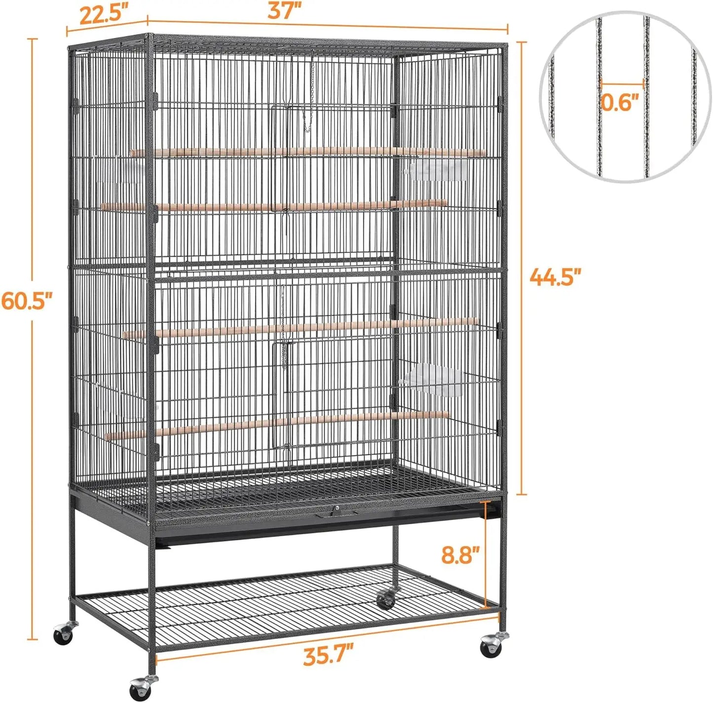 60.5inch Extra Large Bird Cage Metal Parrot Cage Flight Cage for Cockatiels African Grey Quaker Green Cheek Sun Conure Medium
60.5 Inch Extra Large Bird Cage Metal