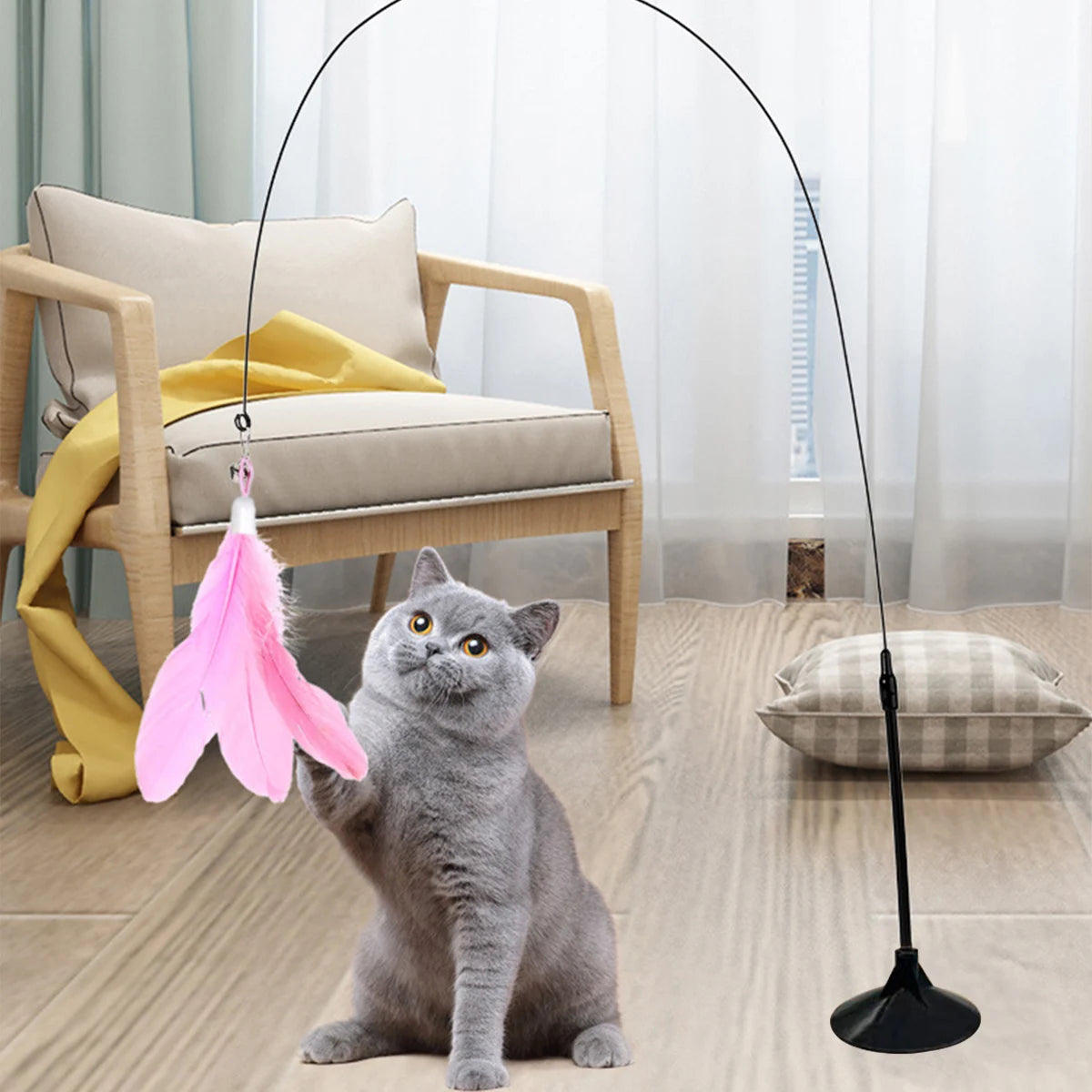 Kitten Teaser Suction Cup With Removable Feathers