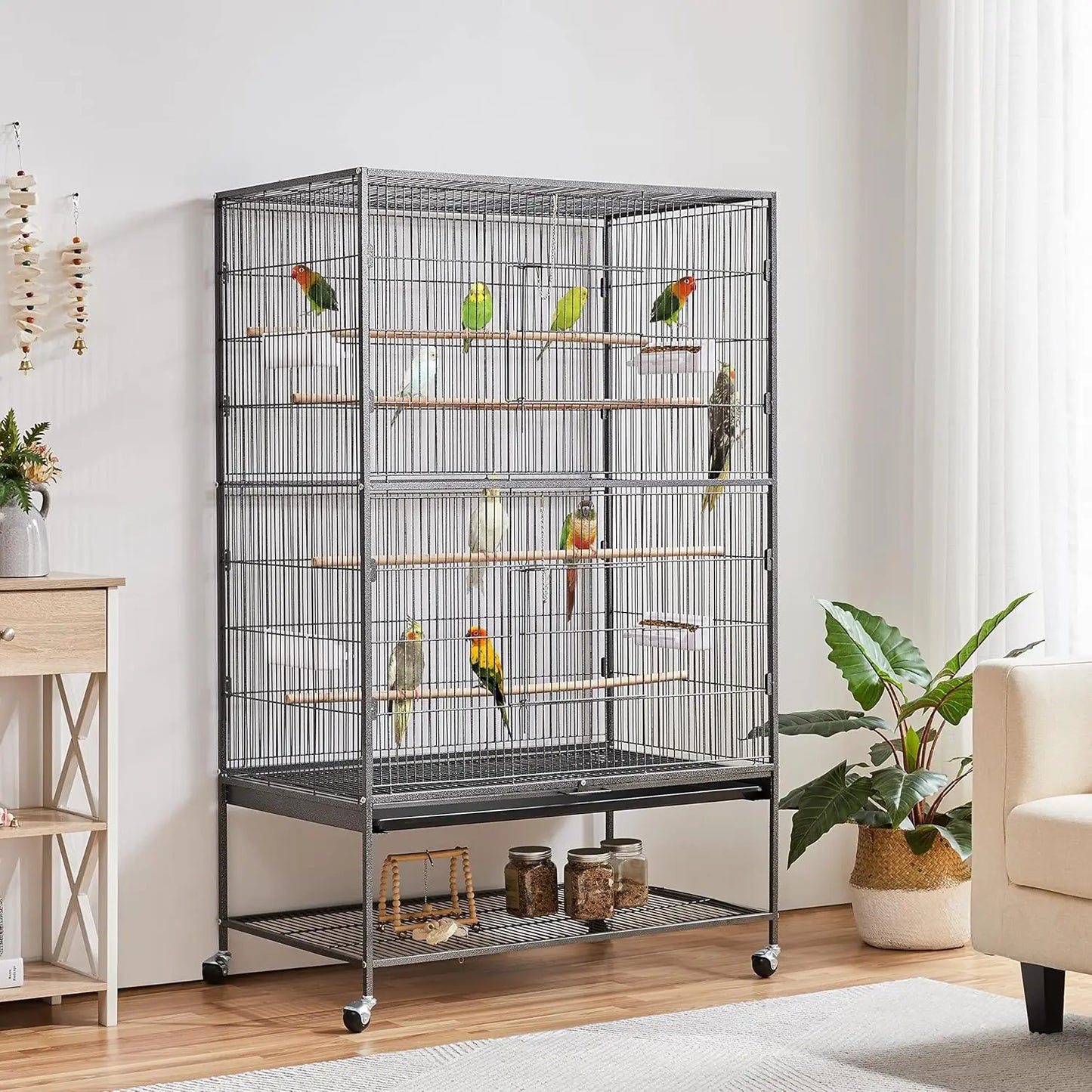 60.5inch Extra Large Bird Cage Metal Parrot Cage Flight Cage for Cockatiels African Grey Quaker Green Cheek Sun Conure Medium
60.5 Inch Extra Large Bird Cage Metal