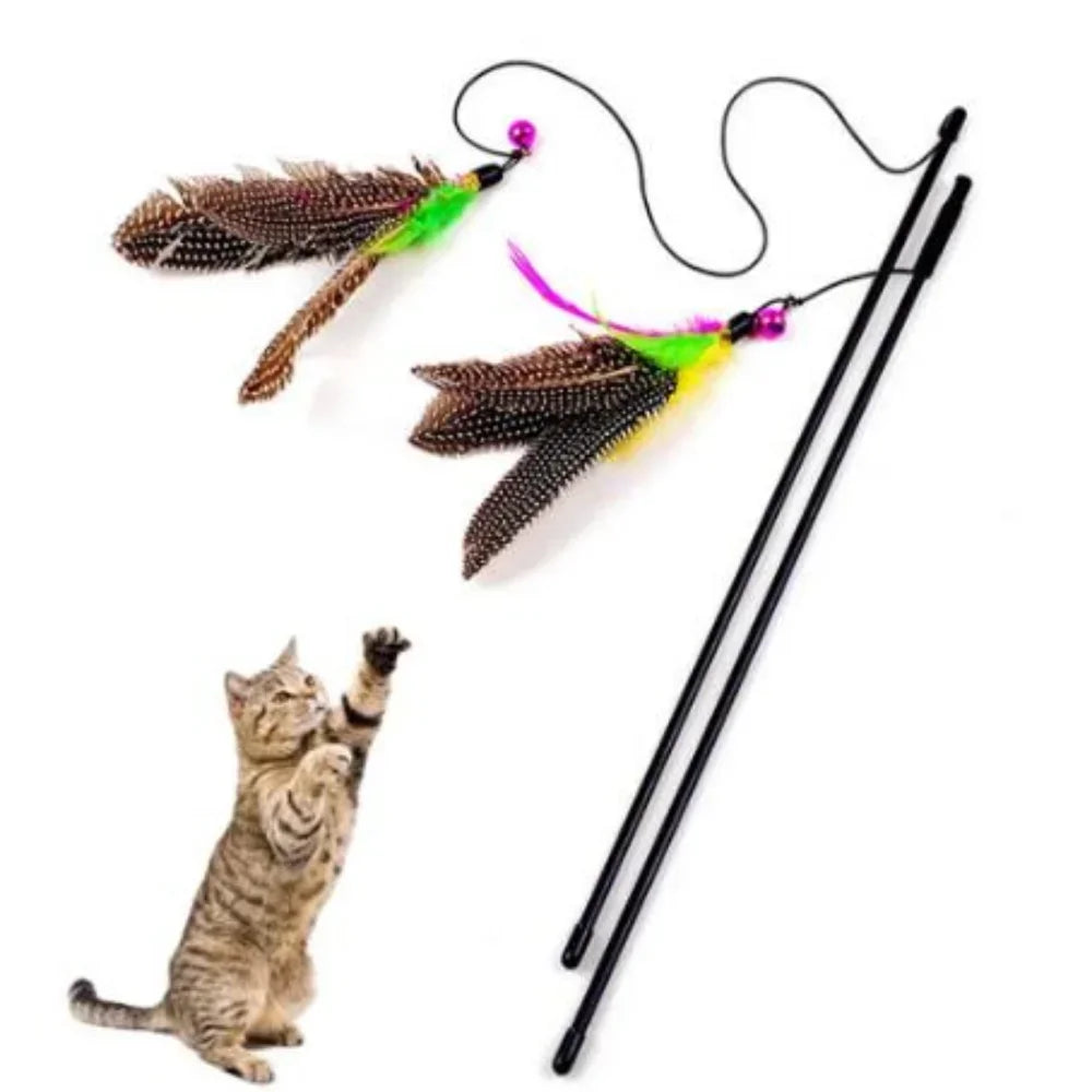 Cat Toy Teaser On Rod With String Feather Bell