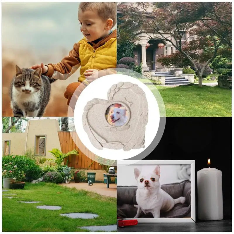 Pet Memorial Stones Engraved Gravestone Resin Dog Grave Stone With Photo Frame For Lost Loved Pet Dog Cat